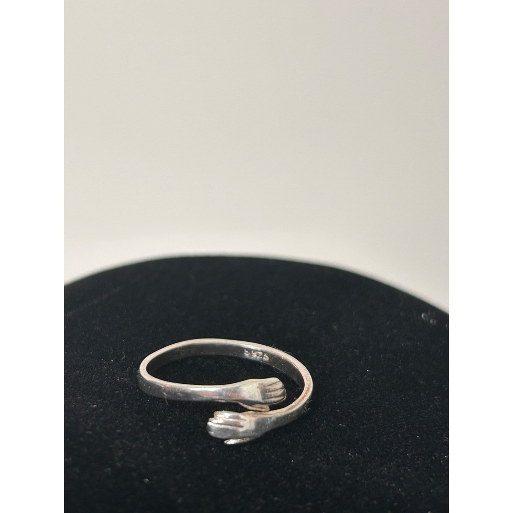 Estate 925 Sterling Silver‎ Hamsa Arms Hands Hug Hugging Bypass Ring